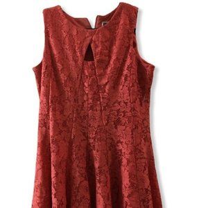 Julian Taylor Coral Sleeveless Lace Flare Dress